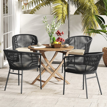 Patio Chairs Set of 4 with Seat Cushion and Curved Backrest for Patio-Black - Black