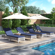 2 Pieces Patio Chaise Lounge Chair with 6-Level Adjustable Backrest and Headrest for Poolside-Navy