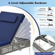 2 Pieces Patio Chaise Lounge Chair with 6-Level Adjustable Backrest and Headrest for Poolside-Navy