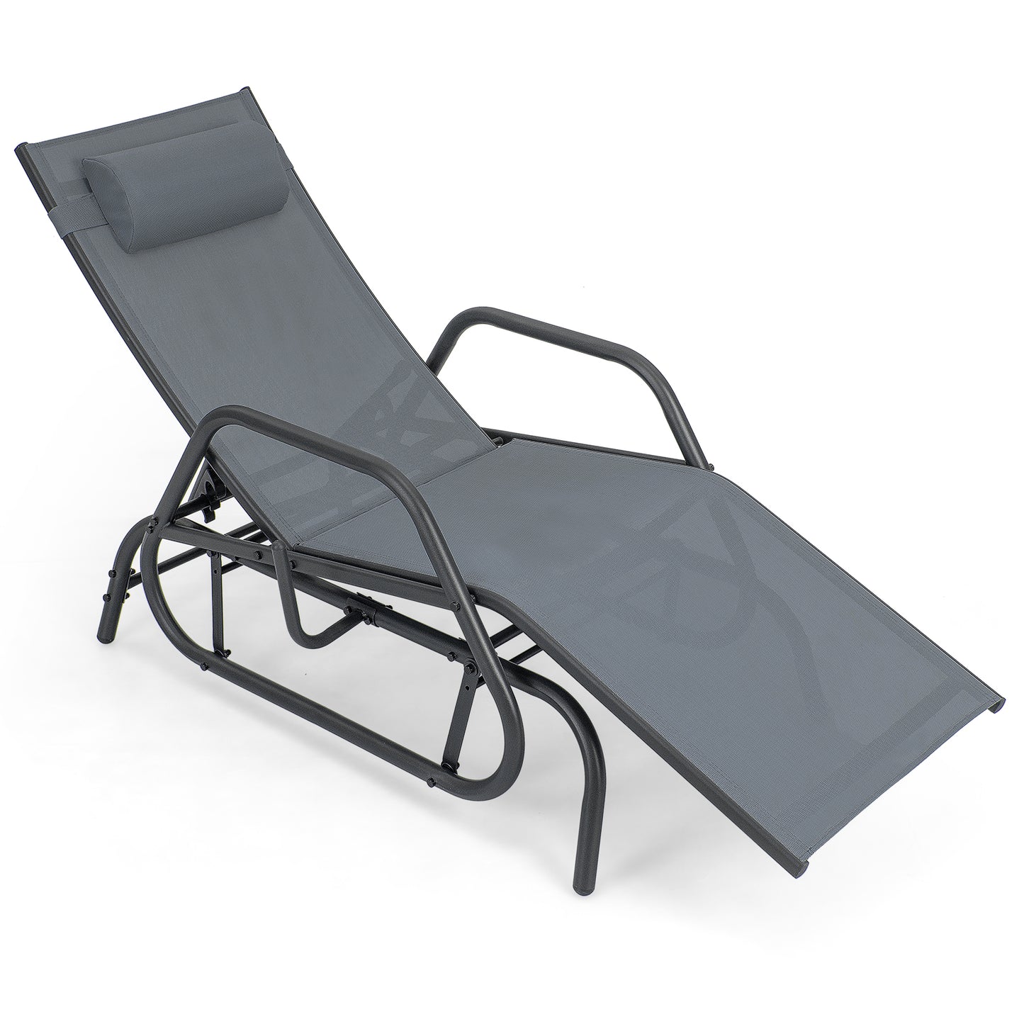 Outdoor Chaise Lounge Glider Chair with Armrests and Pillow-Rustic Brown - Gray