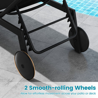 Patio Chaise Lounge Chair with Wheels and 6-Level Adjustable Backrest Set of 1