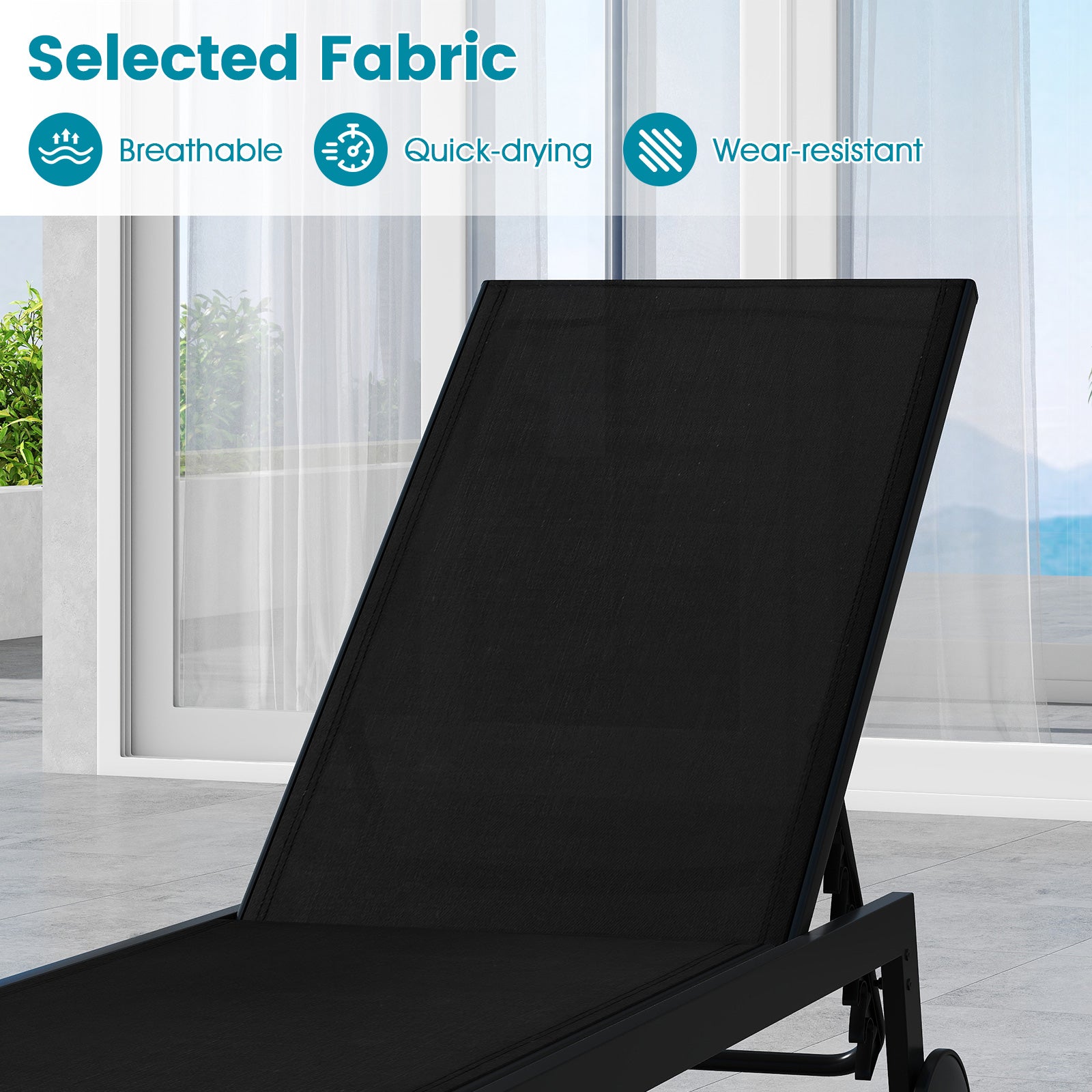 Patio Chaise Lounge Chair with Wheels and 6-Level Adjustable Backrest Set of 1