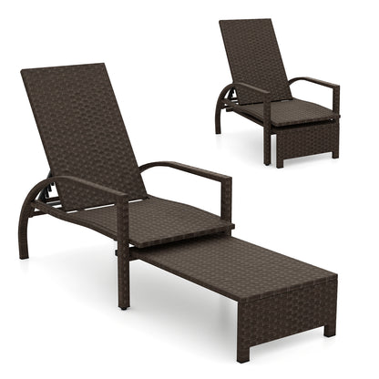 Patio Chaise Lounge Outdoor Rattan Lounge Chair with Retractable Ottoman