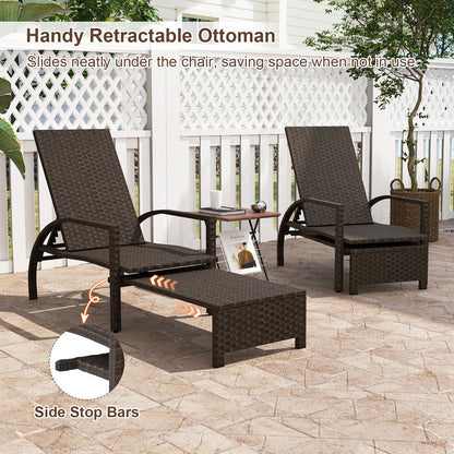 Patio Chaise Lounge Outdoor Rattan Lounge Chair with Retractable Ottoman