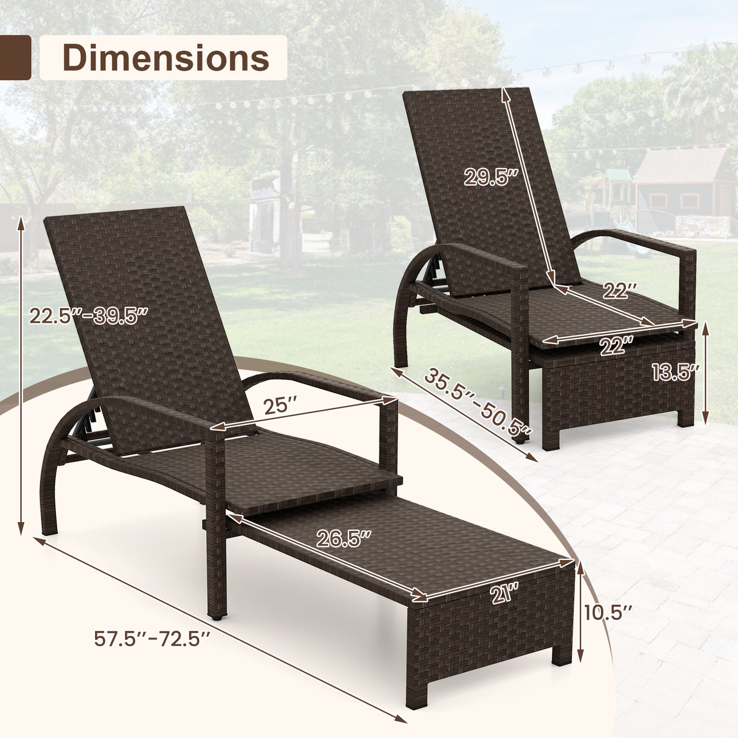 Patio Chaise Lounge Outdoor Rattan Lounge Chair with Retractable Ottoman