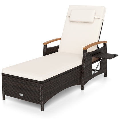 Adjustable Patio Chaise Lounge with Removable Cushion & Side Table