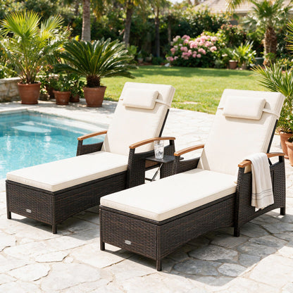 Adjustable Patio Chaise Lounge with Removable Cushion & Side Table