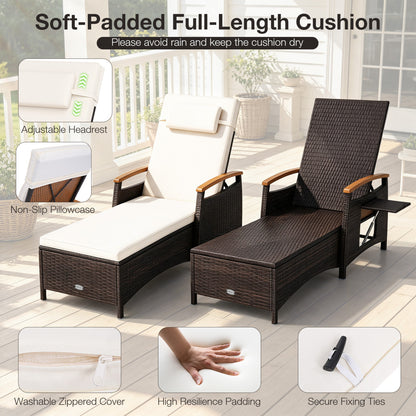 Adjustable Patio Chaise Lounge with Removable Cushion & Side Table