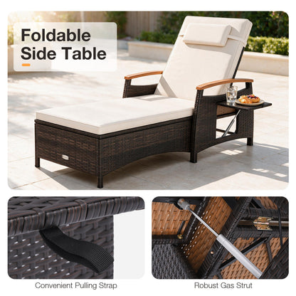 Adjustable Patio Chaise Lounge with Removable Cushion & Side Table