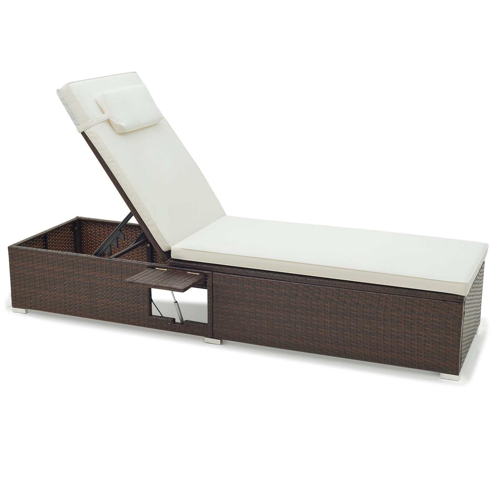 Outdoor PE RattanChaise Lounge with 6-level Backrest-Navy - Off White