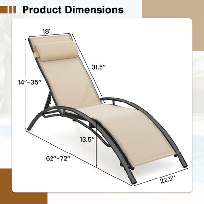 Patio Chaise Lounges Set of 2 Outdoor Recliner with 5-Position Backrest-Beige