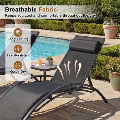 Patio Chaise Lounges Set of 2 Outdoor Recliner with 5-Position Backrest-Black