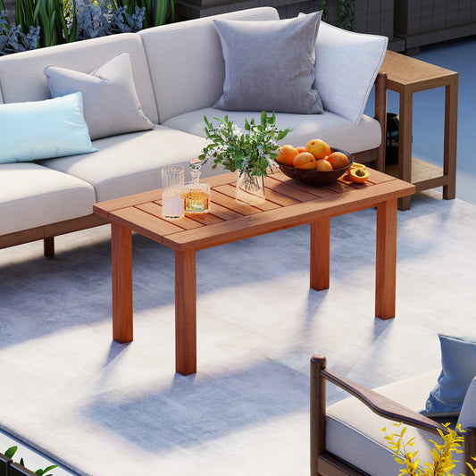 Patio Coffee Table with Slatted Tabletop for Deck Poolside