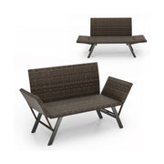 Patio Convertible Sofa for 2 Quick Dry Foam Padded Rattan with Armrests-Gray