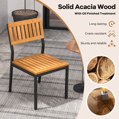 Patio Dining Chair Set of 2 with Metal and Acacia Wood Frame