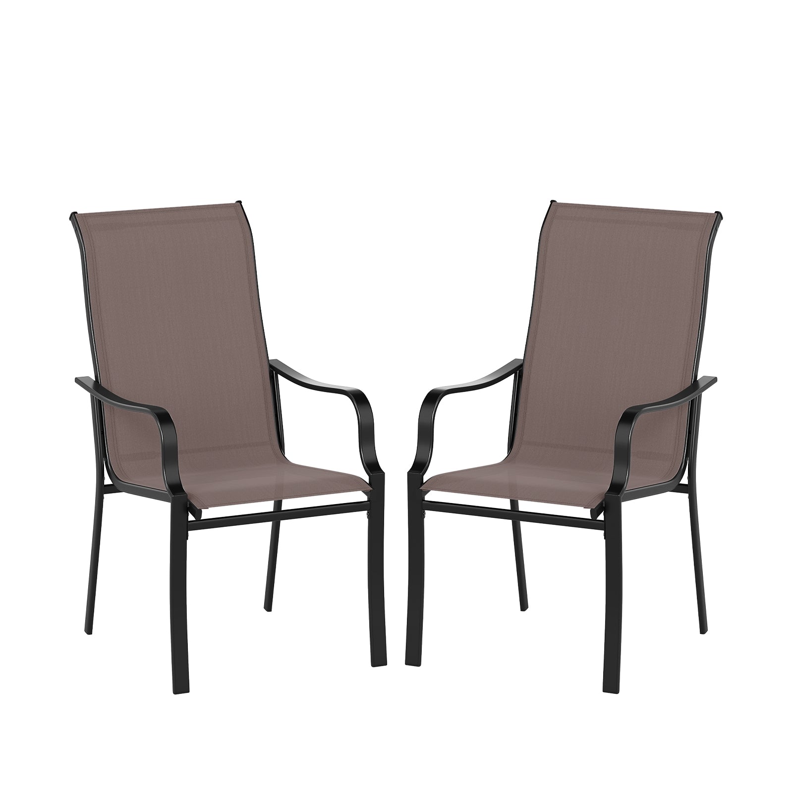 Patio Dining Chair Set of 2 with Wide Seat and Heavy-Duty Metal Frame-Brown