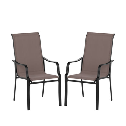 Patio Dining Chair Set of 2 with Wide Seat and Heavy-Duty Metal Frame-Brown
