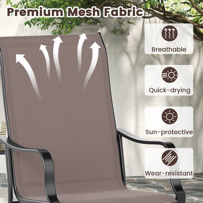 Patio Dining Chair Set of 2 with Wide Seat and Heavy-Duty Metal Frame-Brown