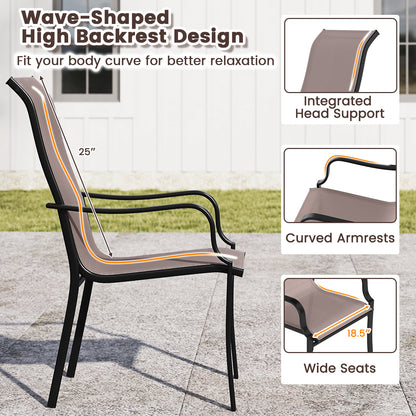 Patio Dining Chair Set of 2 with Wide Seat and Heavy-Duty Metal Frame-Brown