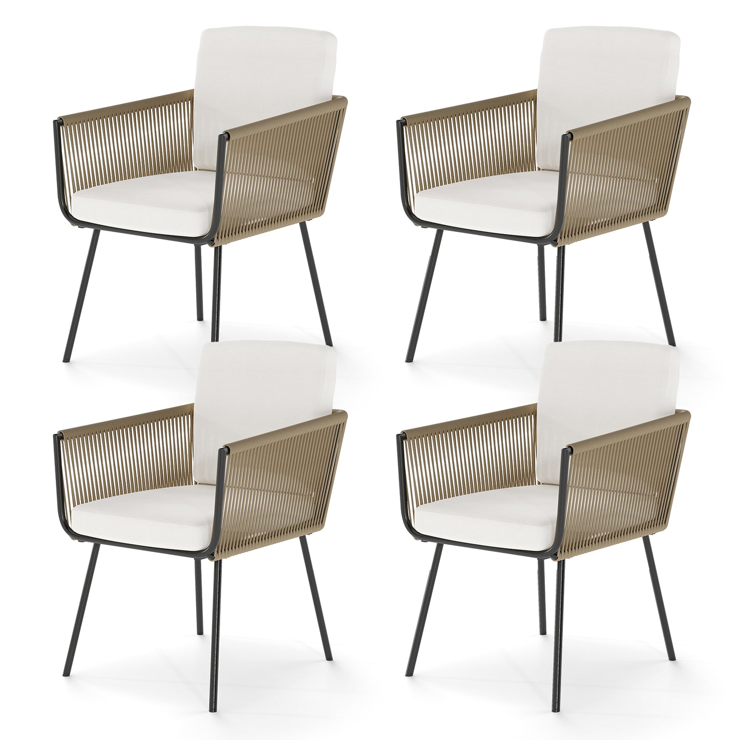 Patio Dining Chairs Set of 4 Bistro Well-Woven Rattan Chairs-White