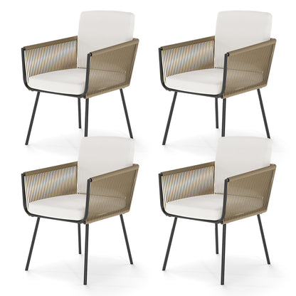 Patio Dining Chairs Set of 4 Bistro Well-Woven Rattan Chairs-White