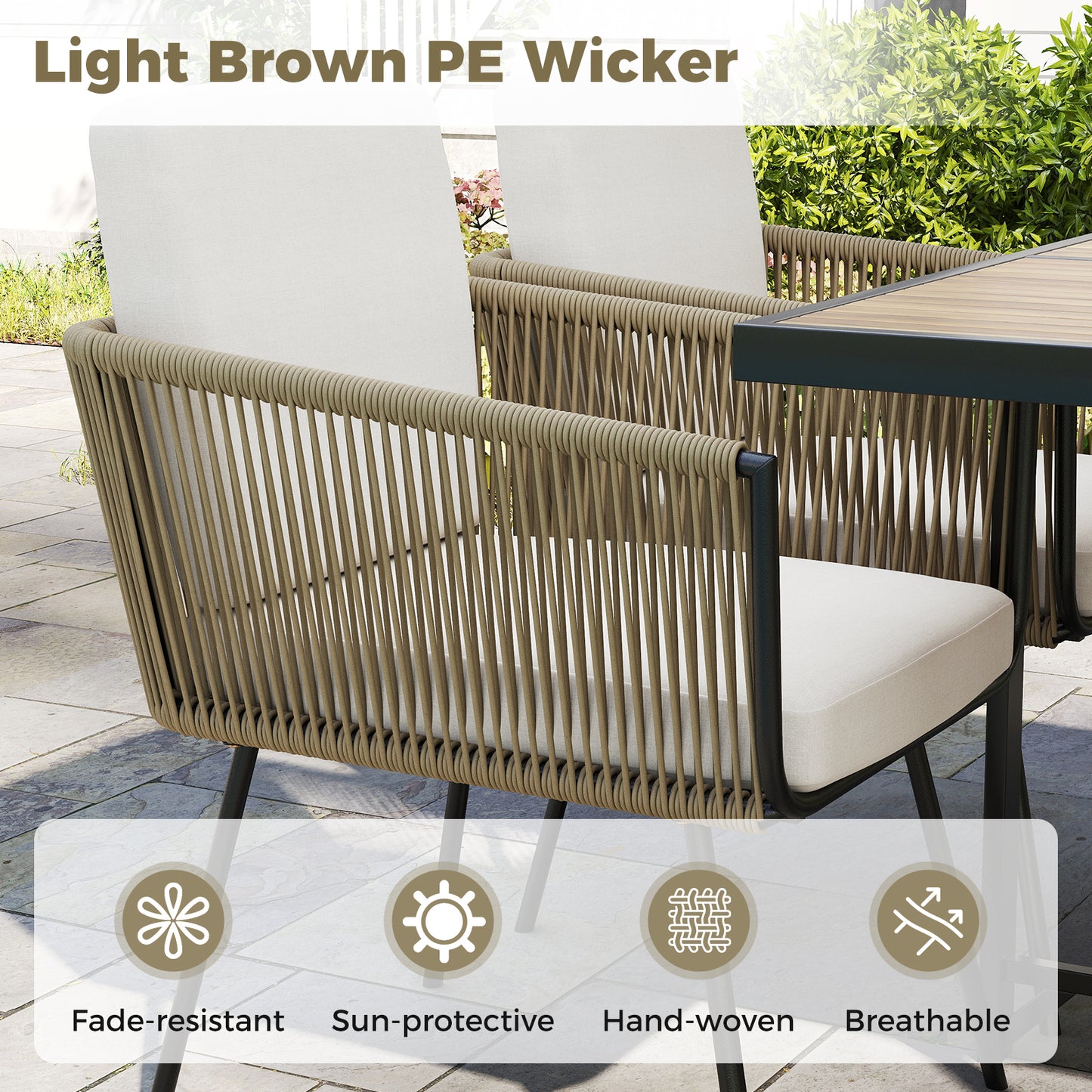 Patio Dining Chairs Set of 4 Bistro Well-Woven Rattan Chairs-White