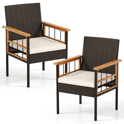 Patio Dining Chairs Set of 2 with Soft Cushions-White