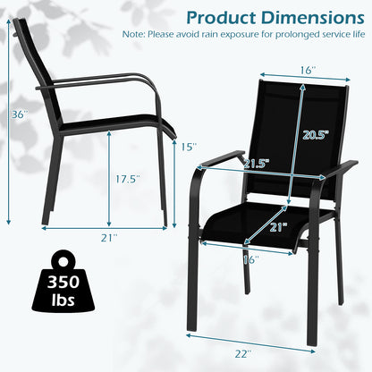 Patio Dining Chairs Set of 2/4/6 Stackable Outdoor Armchairs with Metal Frame-Set of 2