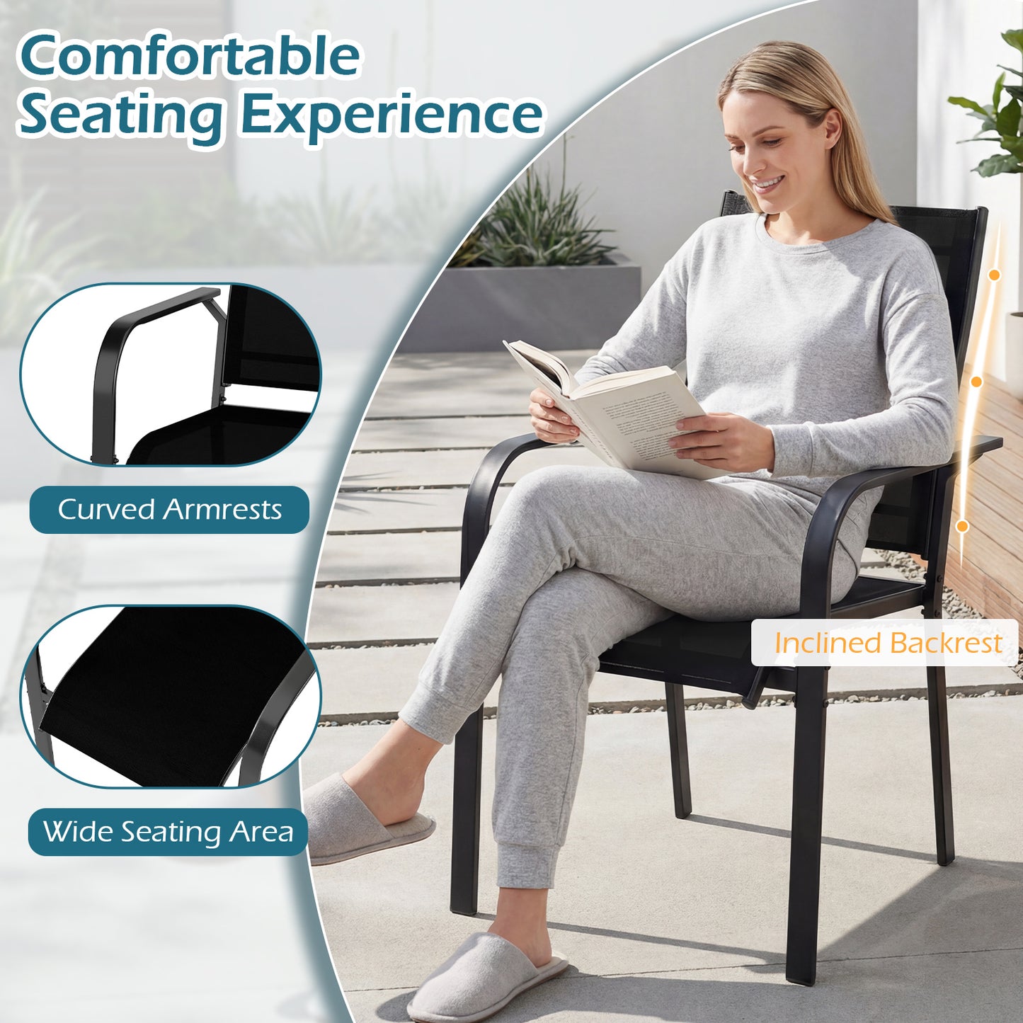 Patio Dining Chairs Set of 2/4/6 Stackable Outdoor Armchairs with Metal Frame-Set of 4