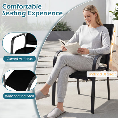Patio Dining Chairs Set of 2/4/6 Stackable Outdoor Armchairs with Metal Frame-Set of 4