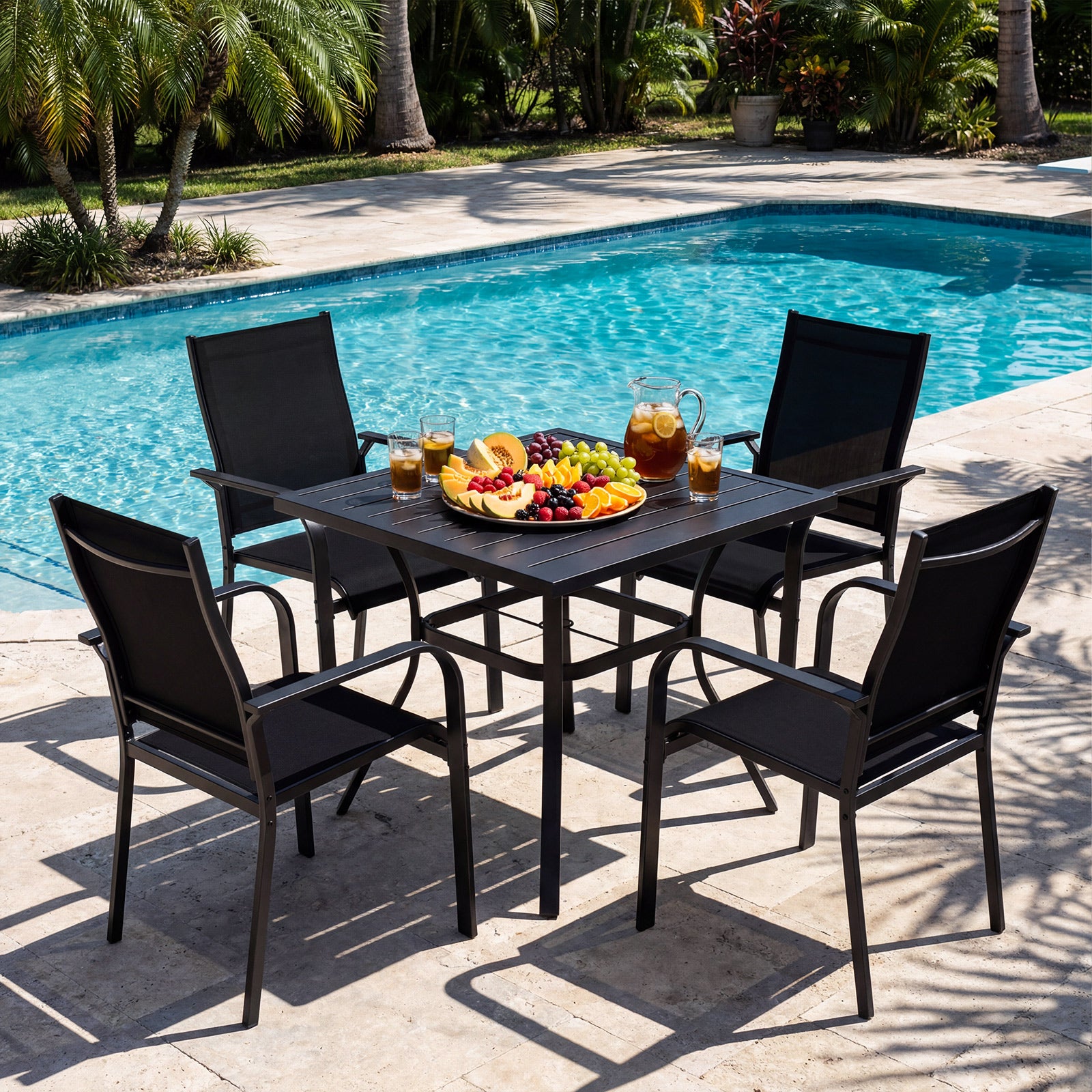 Patio Dining Chairs Set of 2/4/6 Stackable Outdoor Armchairs with Metal Frame-Set of 4