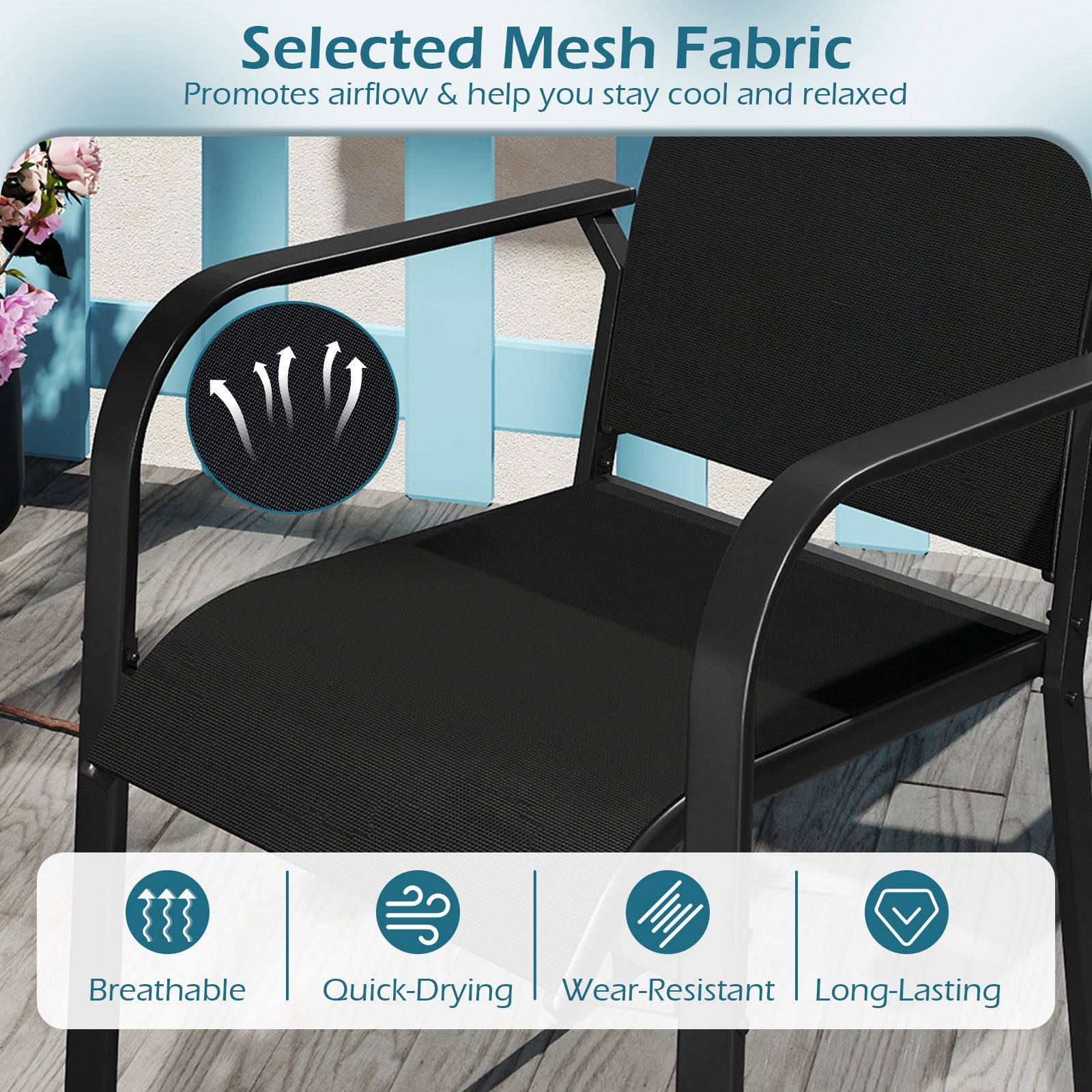 Patio Dining Chairs Set of 2/4/6 Stackable Outdoor Armchairs with Metal Frame-Set of 6