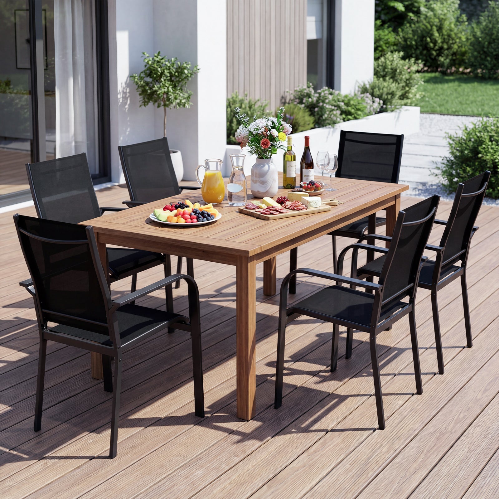 Patio Dining Chairs Set of 2/4/6 Stackable Outdoor Armchairs with Metal Frame-Set of 6