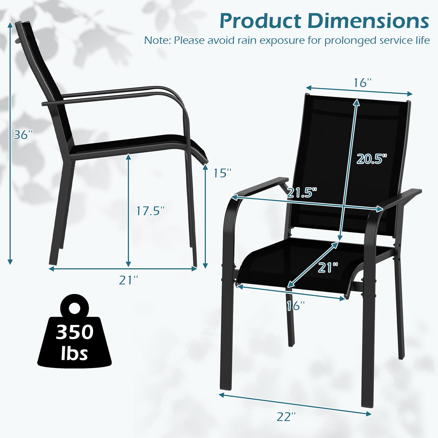 Patio Dining Chairs Set of 2/4/6 Stackable Outdoor Armchairs with Metal Frame-Set of 6
