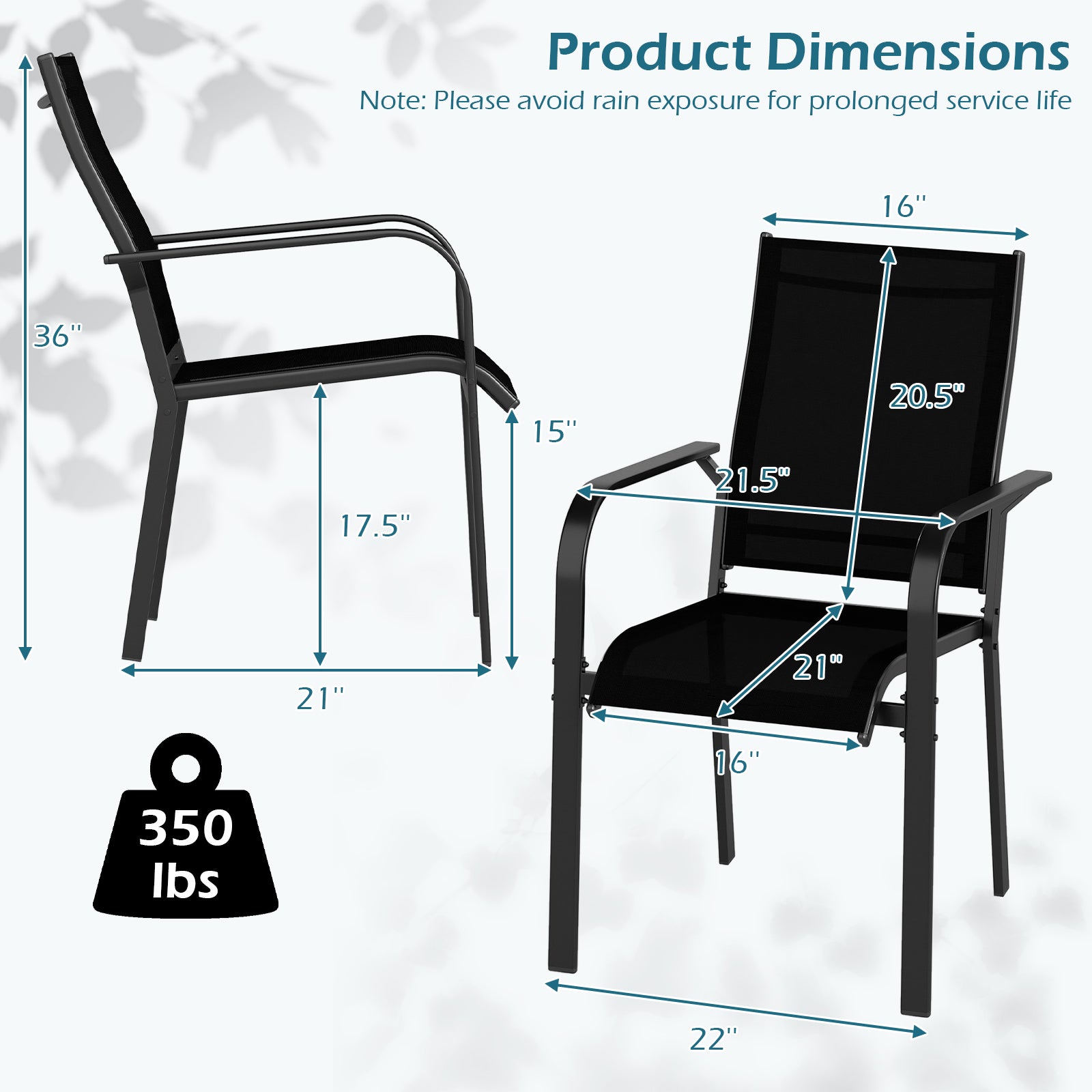 Patio Dining Chairs Set of 2/4/6 Stackable Outdoor Armchairs with Metal Frame-Set of 6