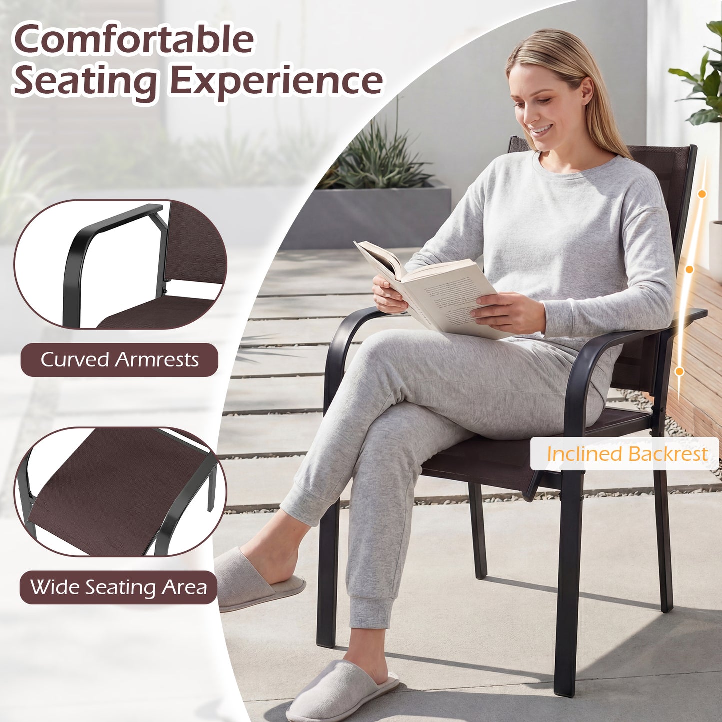 Patio Dining Chairs Set of 2/4/6 Stackable Outdoor Armchairs-Set of 2