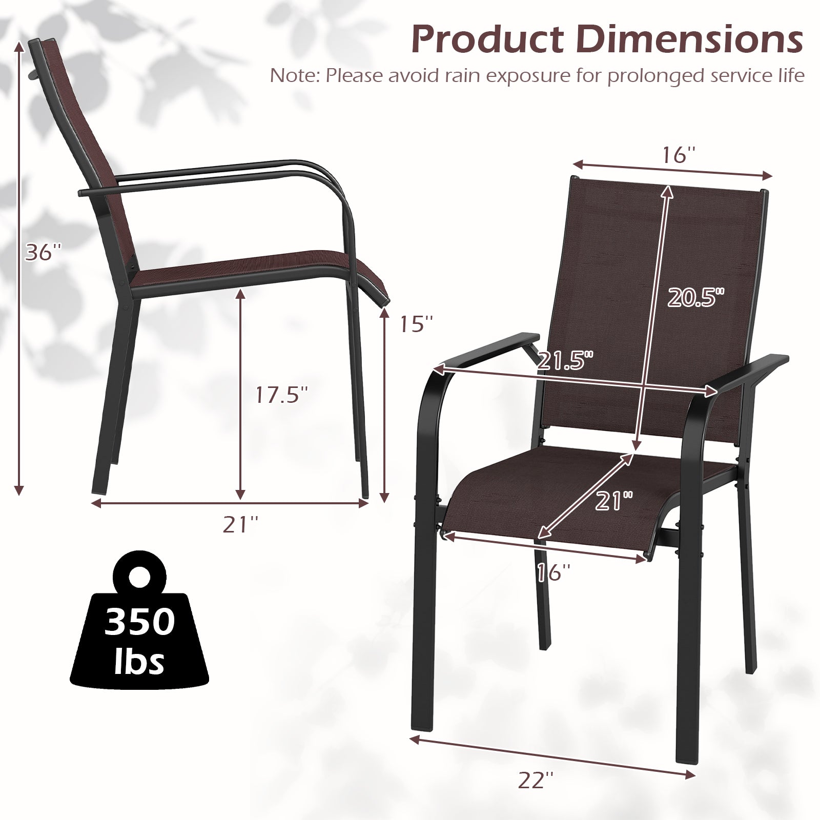 Patio Dining Chairs Set of 2/4/6 Stackable Outdoor Armchairs-Set of 2
