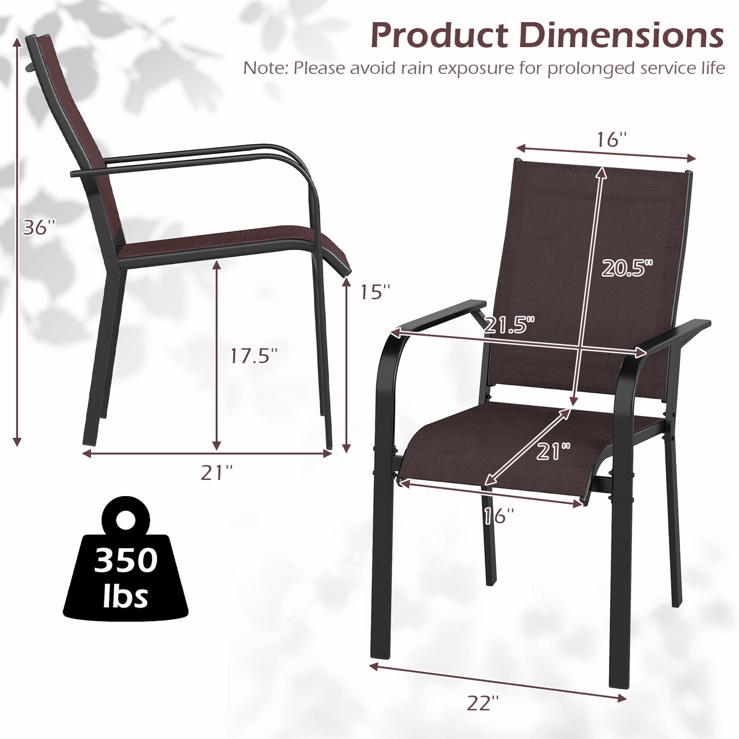 Patio Dining Chairs Set of 2/4/6 Stackable Outdoor Armchairs-Set of 6