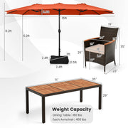 11 Pieces Patio Dining Set with 15 Feet Double-Sided Patio Umbrella and Base-Orange