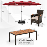 11 Pieces Patio Dining Set with 15 Feet Double-Sided Patio Umbrella and Base-Wine