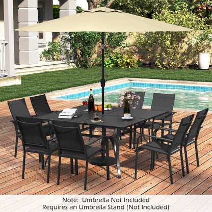 Patio Dining Table for 8 with Umbrella Hole for Porch Lawn