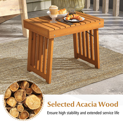Patio Foldable Side Table with Slatted Tabletop for Backyard