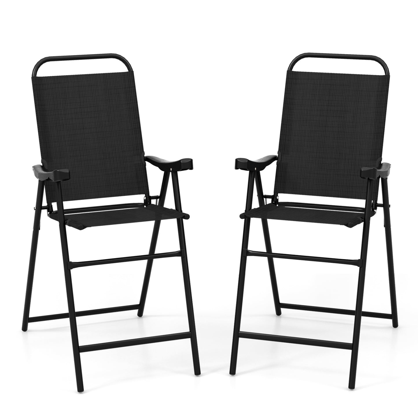 Folding Patio Bar Stool Set of 2 with Footrest - Black
