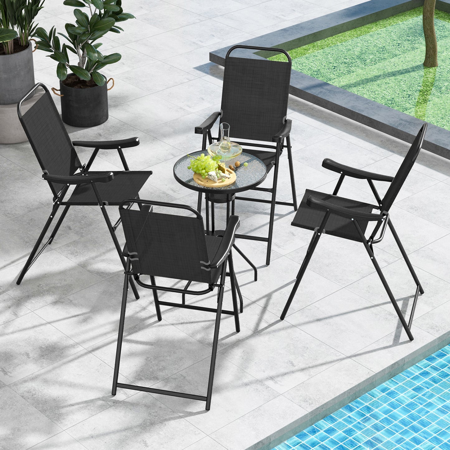 Folding Patio Bar Stool Set of 4 with Metal Frame & Footrest