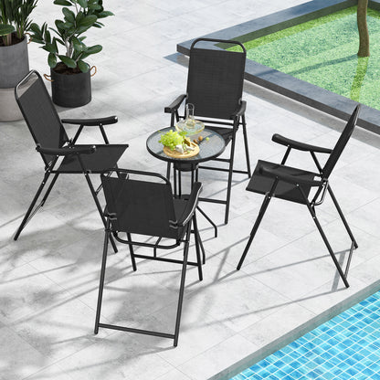 Folding Patio Bar Stool Set of 4 with Metal Frame & Footrest