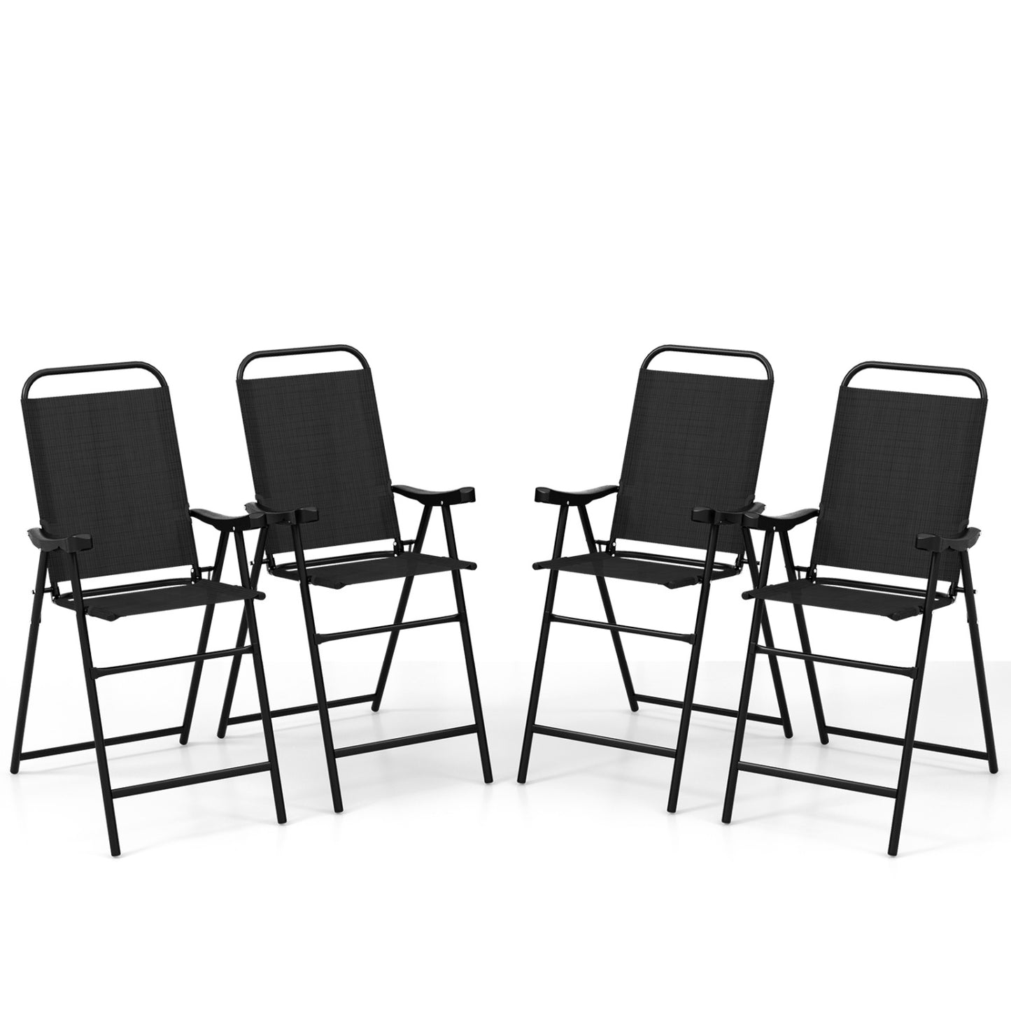 Folding Patio Bar Stool Set of 4 with Metal Frame & Footrest