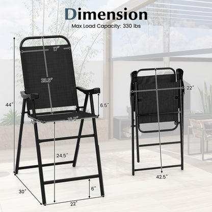 Folding Patio Bar Stool Set of 4 with Metal Frame & Footrest