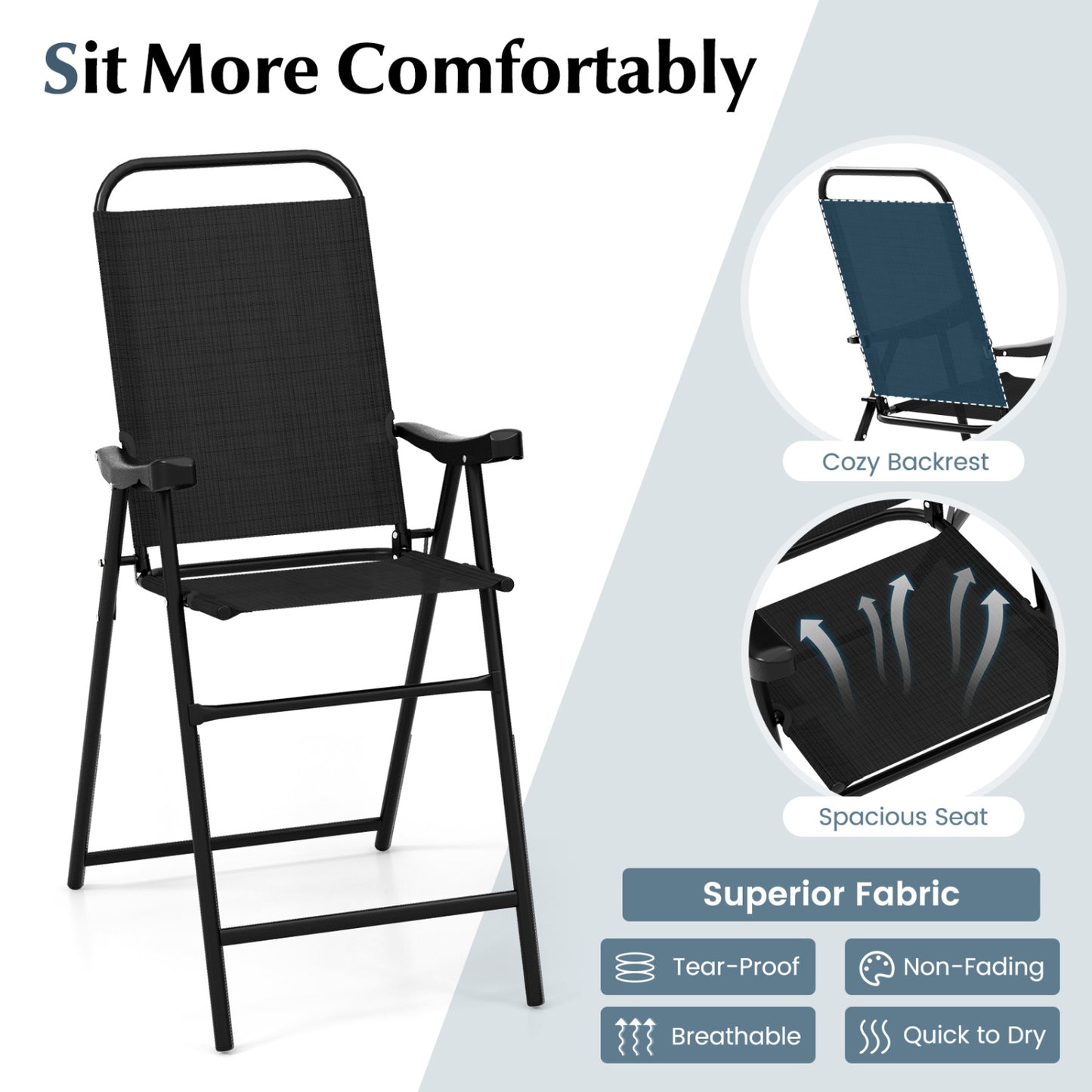 Folding Patio Bar Stool Set of 4 with Metal Frame & Footrest