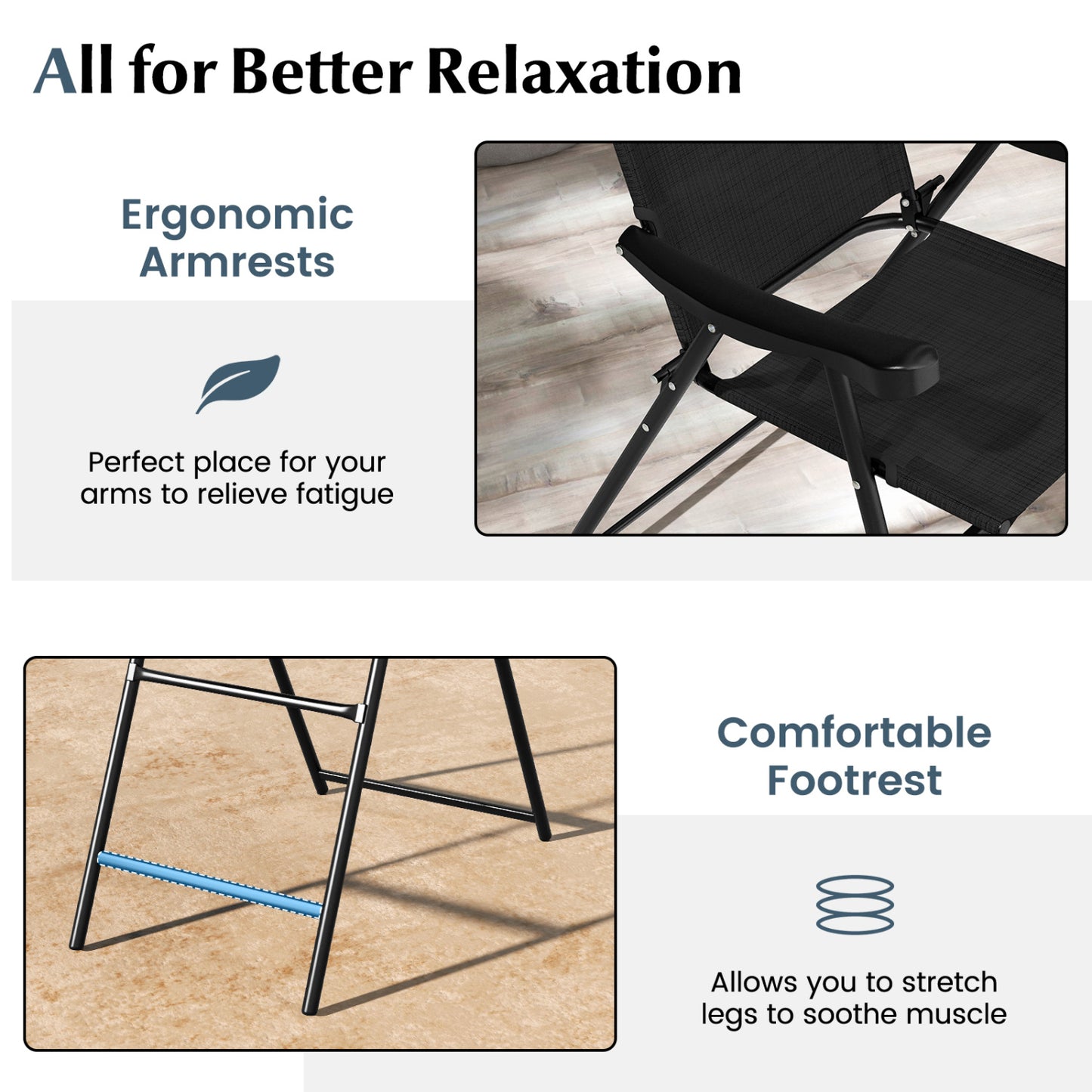 Folding Patio Bar Stool Set of 4 with Metal Frame & Footrest