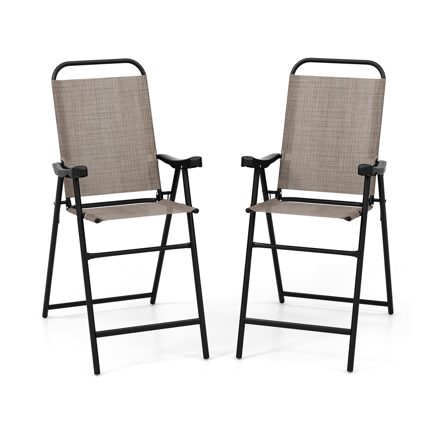 Patio Folding Bar Stool Set of 2 with Metal Frame and Footrest-Blue - Coffee